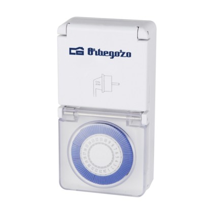 Timer Orbegozo PG 10 da 24 ore - Potenza fino a 3680 W - Protezione IP44 per uso esterno - Intervalli di 15 minuti - Facile e intuitivo da usare - Bianco
