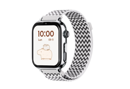 Smartwatch per bambini Savefamily SaveWatch Plus 2 - Schermo AMOLED - Cassa argentata - Cinturino in tessuto a zig-zag