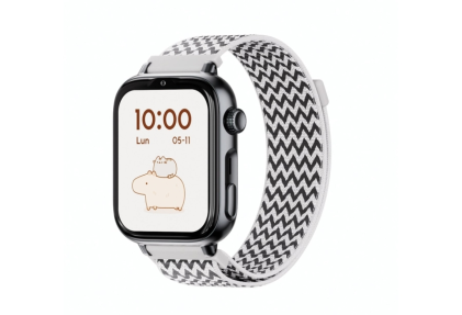 Smartwatch per bambini Savefamily SaveWatch Plus 2 - Schermo AMOLED - Cassa nera - Cinturino in tessuto a zig-zag