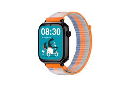 Savefamily SaveWatch Plus Smartwatch per bambini con GPS e chiamate - IP67 - Pulsante SOS - Cassa nera - Cinturino in tessuto arancione