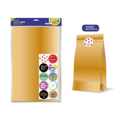 Confezione da 10 buste in carta kraft Bismark da 50 g/m&sup2; con 10 adesivi di chiusura - Dimensioni: 30x47x8 cm - Ideali per regali - Colore oro