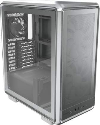 Cooler Master Masterframe 500 E-ATX Tower Case - Finestra laterale - Pannelli intercambiabili - Due ventole anteriori da 200 mm - Griglia in rete metallica - 654x580x376 mm - Argento
