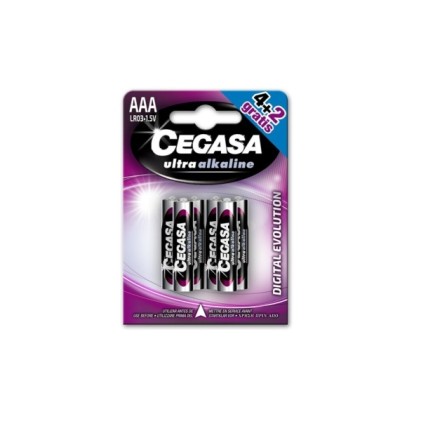 Cegasa Ultra AConfezione da 6 batterie alcaline Cegasa Ultra LR03 AAA - Alta tecnologia - Maggiore capacit&agrave;, potenza e prestazionilcaline Pack de 6 Pilas LR03 AAA - Alta Tecnologia - Mas Capacidad, Potencia y Rendimiento