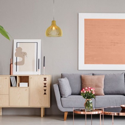 V-TAC Lampadario LED in Legno a Sospensione con Portalampada E27 (Max 60W) Cappuccio Cromato e Paralume a Imbuto d: 350*450mm 1m Cavo