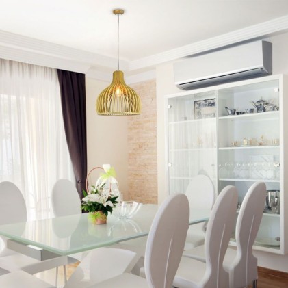 V-TAC Lampadario LED in Legno a Sospensione con Portalampada E27 (Max 60W) Cappuccio Cromato e Paralume a Imbuto d: 450*450mm 1m Cavo