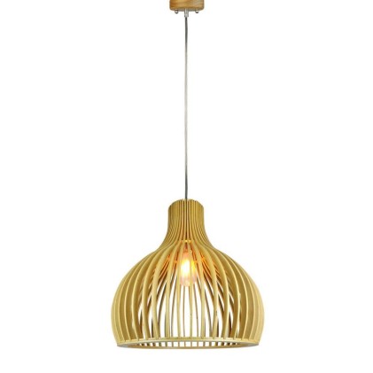 V-TAC Lampadario LED in Legno a Sospensione con Portalampada E27 (Max 60W) Cappuccio Cromato e Paralume a Imbuto d: 450*450mm 1m Cavo