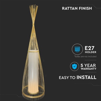 V-TAC Lampadario LED in Legno a Terra con Portalampada E27 (Max 60W) h:94cm 1,8m Cavo