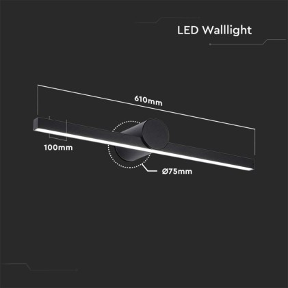 V-TAC Lampada LED da Specchio 12W Colore Nero 3000K 610*100mm IP20
