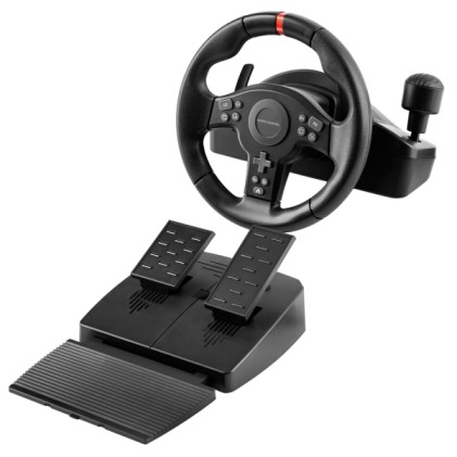 Set volante da corsa Mars Gaming MWH-RSXONE 270&deg; e pedaliera XL - Risposta immediata - Vibrazione coinvolgente - Leve del cambio integrate e leva sequenziale - 11 pulsanti - D-pad - 260x275x240mm - Nero