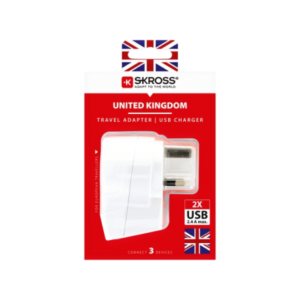 Adattatore da viaggio Skross da Europa a Regno Unito con 2 porte USB-A - Bianco