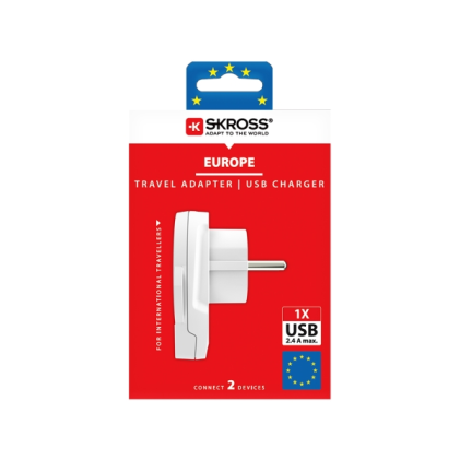 Adattatore da viaggio Skross World a Europa con 1 USB-A - Bianco