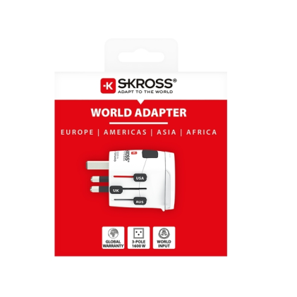 Adattatore da viaggio universale Skross - Oltre 200 paesi - 250 V, 6,3 A - Bianco