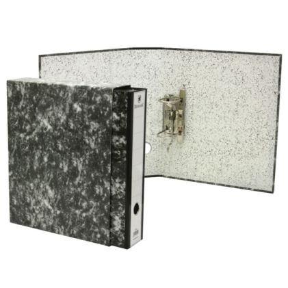 Cartella portadocumenti Bismark AZ con copertina effetto marmo e custodia - Dorso da 75 mm - Cartone foderato - Porta carte sul dorso - Meccanismo ad arco a leva - Nero effetto marmo