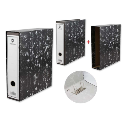Cartella portadocumenti Bismark A4 AZ effetto marmo con custodia - Dorso da 75 mm - Cartone foderato - Porta carte sul dorso - Meccanismo ad arco a leva - Nero effetto marmo