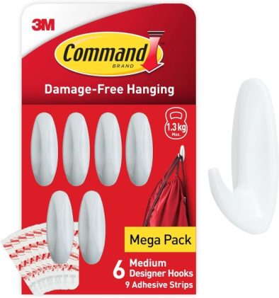 Confezione da 6 ganci di design medi Command - 9 strisce adesive - Supporta fino a 1,3 kg - Bianco