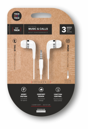 Cuffie auricolari TechOneTech Soft EarTech - Microfono integrato - Mini jack da 3,5 mm - Cavo da 1,20 m - Bianco