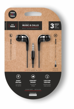 Cuffie auricolari TechOneTech Soft EarTech - Microfono integrato - Mini jack da 3,5 mm - Cavo da 1,20 m - Nero