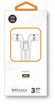 TechOneTech ear Tech Hop Cuffie intrauricolari USB-C - Microfono integrato - Cavo da 1,20 m - Bianco