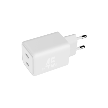 Caricabatterie Blackbyte by Pedro Buerbaum Dual PD GaN da 45 W - 2xUSB-C - Ricarica rapida PPS - Bianco