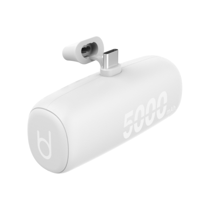 Blackbyte by Pedro Buerbaum Batteria esterna Lipo/Power Bank da 5000 mAh - 10 W - Ingresso e uscita USB-C - Supporto integrato - Touch gommato - Bianco