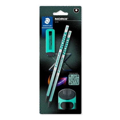 Set di 2 matite di grafite HB Staedtler Norix con gomma e temperino - Legno nero - Design elegante