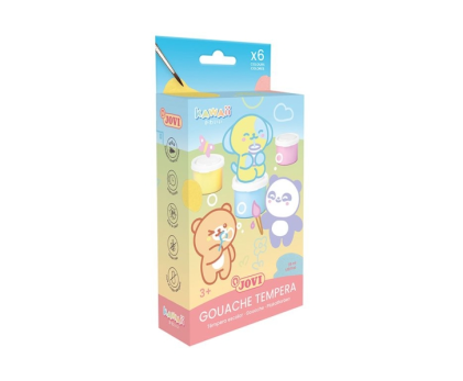 Jovi Kawaii Pack con 6 barattoli di tempera (35 ml) + pennello - Asciugatura rapida - Ottima adesione - Pronto all'uso - Colori assortiti