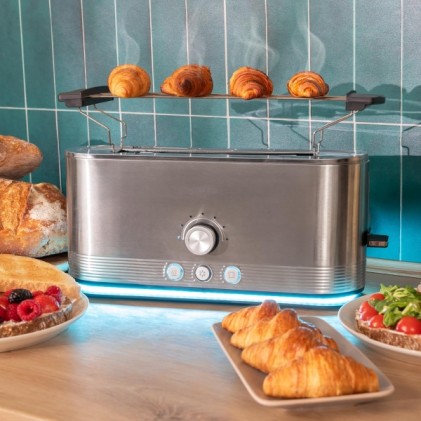 Tostapane Cecotec ShineandToast con fessura extra lunga - Potenza 1050W - Spia luminosa - Fessura larga fino a 3,8 cm - Finitura in acciaio inox - Scalda panini - 7 livelli di doratura