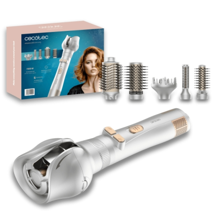 Spazzola lisciante giroscopica Cecotec CeramicCare 6 in 1 - 1100 W - Funzione rotante - Include 6 accessori - 5 impostazioni di temperatura - Funzione memoria - Ergonomica - Tecnologia protettiva - Bianca