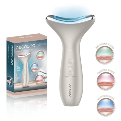 Cecotec FaceCare Pro Spazzola per fototerapia viso e collo - Viso e collo - 3 modalit&agrave; - Luce LED - 5 livelli EMS - Vibrazione e calore - Timer - Funzione memoria - Bianco