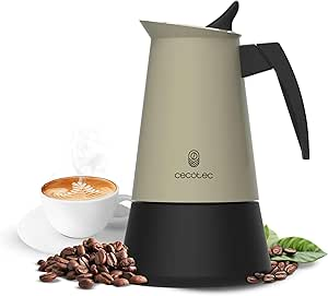 Caffettiera italiana Cecotec Piccolina 600 per 6 tazze, in acciaio inox - Capacit&agrave; 300 ml - Guarnizione in silicone - Compatibile con tutti i tipi di fornelli - Valvola di sicurezza - Nero e verde