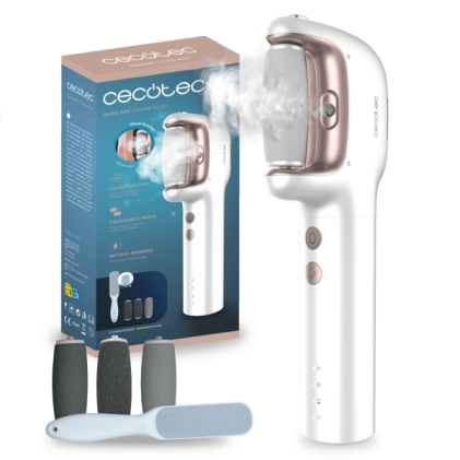 Lima elettrica per piedi Cecotec SkinCare Steam Silky - Funzione vapore regolabile - 3 testine rimovibili - Utilizzo senza filo - IPX7 - Raschietto aggiuntivo - Serbatoio magnetico - Bianco e rosa