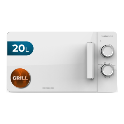 Forno a microonde Cecotec Proclean 3120 a superficie piana senza piatto girevole - 700W - Capacit&agrave; 20L - Grill 800W - Tecnologia 3Dwave Surround - Rivestimento in ceramica - Timer 30min - Elegante - Bianco