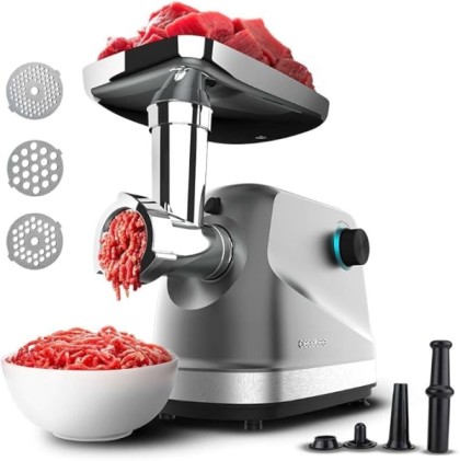 Tritacarne elettrico Cecotec Crusher 1400 in acciaio - Potenza 1360W - Accessori assortiti - Compatto e maneggevole - Sistema di sicurezza - Facile da pulire - Base antiscivolo - Acciaio inossidabile