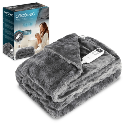 Coperta elettrica Cecotec HeatConfort Noa - 115W - Spegnimento automatico - Ecopelle e flanella - 10 livelli di calore - Pannello di controllo LCD rimovibile - Facile da lavare - 160x130 cm - Grigio scuro