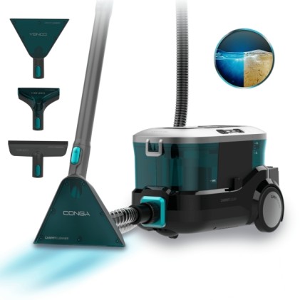 Aspirapolvere per tappezzeria Cecotec Conga CarpetClean 10000 EasyHome - 800W - Accessorio per la pulizia dei vetri - Doppio serbatoio - Ruote integrate - Raggio di 7 m - Facile da trasportare - Nero e blu