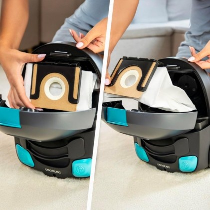 Aspirapolvere a traino Cecotec Conga Powerbag 2000 Compact Plus - 800W - Serbatoio da 2L - Filtrazione ad alta efficienza - Tubo telescopico regolabile - Raggio d'azione di 6 m - Nero e argento