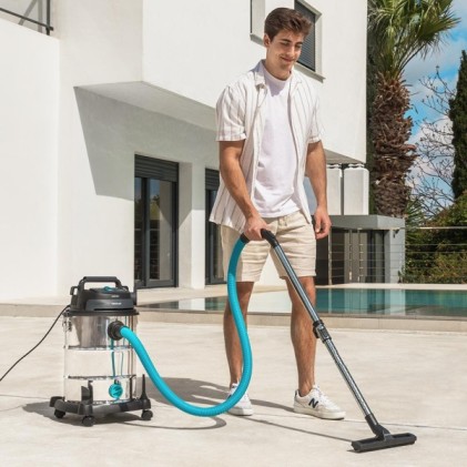Aspirapolvere a traino Cecotec Conga Rockstar Wet and Dry Steel Pro per solidi e liquidi - 1600W - Serbatoio da 30L - Funzione soffiante - Doppio filtro - Ruote in gomma - Acciaio inossidabile