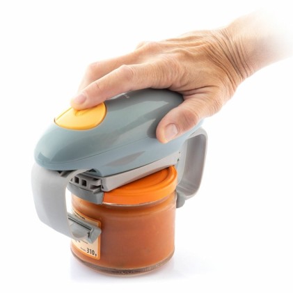 Apribottiglie e barattoli elettrico Innovagoods Lloucan - Automatico - Facile da usare - Regolabile - Funziona con 2 batterie AA - Spegnimento automatico - 19,5x10,8x6,7 cm - Grigio e blu