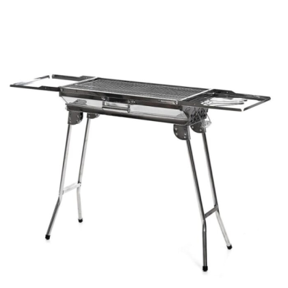 Barbecue portatile in acciaio inox Innovagoods ExelQ - Pieghevole - Griglia rimovibile 57x29 cm - Maniglie per il trasporto - Paravento - Contiene fino a 1,5 kg di carbone - 81x73x33 cm - Grigio