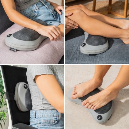 Massaggiatore Shiatsu Ricaricabile Innovagoods Kompatsu - Calore a Infrarossi - Testine Rotanti Bidirezionali - Ergonomico - Spegnimento Automatico - Cinghia - 31x19x10cm - Grigio e Nero