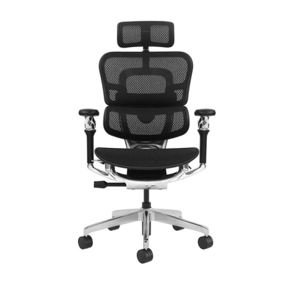 Sedia da ufficio Cromad Aeris Supreme - Pistone a gas di grado 4 - Supporto lombare diviso con regolazione della tensione - Poggiatesta regolabile - Schienale in rete 4D - Braccioli in alluminio 8D con regolazione completa
