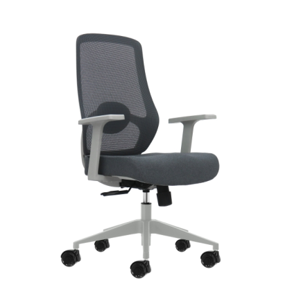 Sedia da ufficio ergonomica Oqonos Cherg 003 con supporto lombare regolabile in altezza e profondit&agrave;, schienale in rete traspirante, braccioli fissi, sedile ergonomico sagomato e ruote in silicone - Grigio