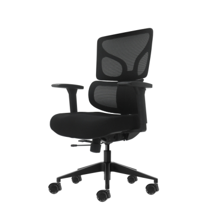 Sedia da ufficio ergonomica Oqonos Cherg 012 con schienale e sedile in rete elastica, braccioli 4D, sedile scorrevole ergonomico sagomato e ruote in silicone - Nera