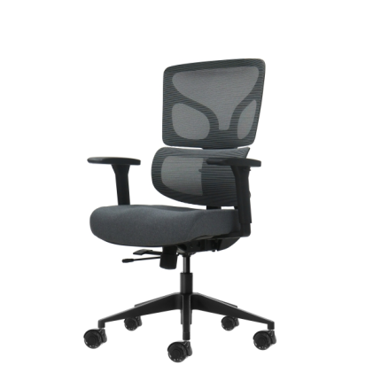 Sedia da ufficio ergonomica Oqonos Cherg 013 con schienale e sedile in rete elastica, braccioli 4D, sedile scorrevole ergonomico sagomato e ruote in silicone - Grigio con struttura nera