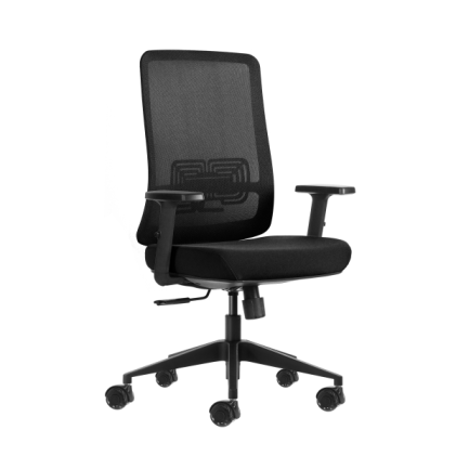 Sedia da ufficio ergonomica Oqonos Cherg 017 con tessuto impermeabile, meccanismo autobilanciante, supporto lombare regolabile, braccioli regolabili in altezza e ruote in silicone - Nera