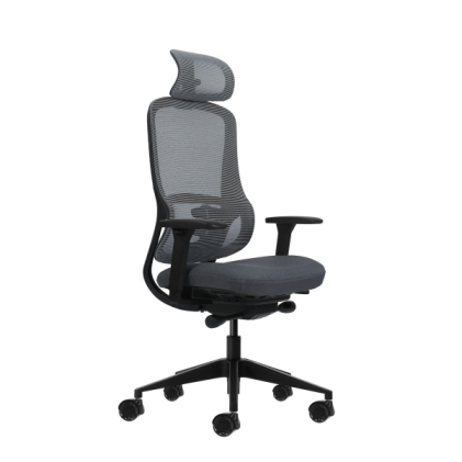 Sedia da ufficio ergonomica Oqonos Cherg 019 con poggiatesta cervicale regolabile, meccanismo autobilanciante, braccioli 4D, sedile scorrevole e ruote in silicone - Grigio con struttura nera