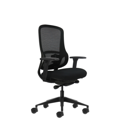 Sedia da ufficio ergonomica Oqonos Cherg 021 con meccanismo autobilanciante, braccioli 4D, sedile scorrevole e ruote in silicone - Nera