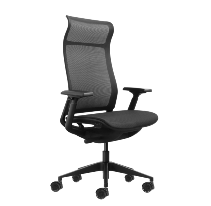 Sedia da ufficio ergonomica Oqonos Cherg 028 con schienale e sedile in rete elastica, meccanismo autobilanciante, braccioli 4D, sedile scorrevole e ruote in silicone - Nera