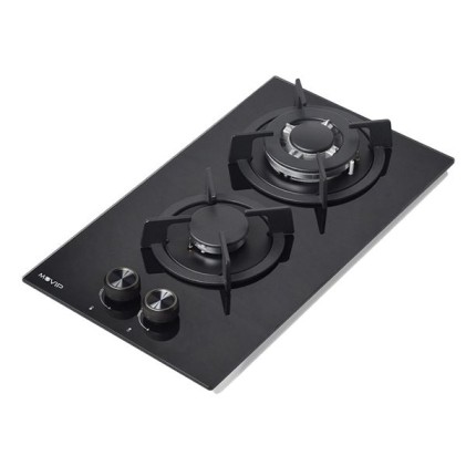Cucina a gas da incasso Muvip MV0627 - 2 zone cottura da 26 cm - Bruciatore e supporti in ghisa - Vetro temperato ad alta resistenza - Sistema di accensione elettrica - Dispositivo di sicurezza per lo spegnimento della fiamma