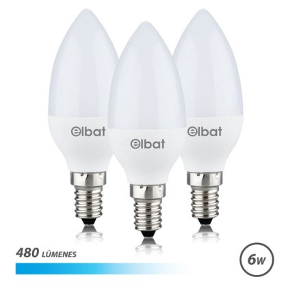 Elbat Confezione da 3 Lampadine LED C37 6W E14 480lm - 6500K Luce Fredda